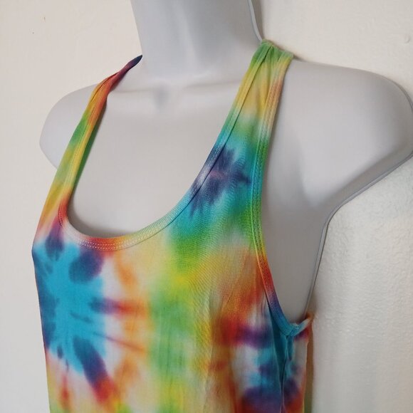Rainbow Tie Dye Racerback Tank Top With Pretty Colorburst Pattern Women's Small - Picture 4 of 14